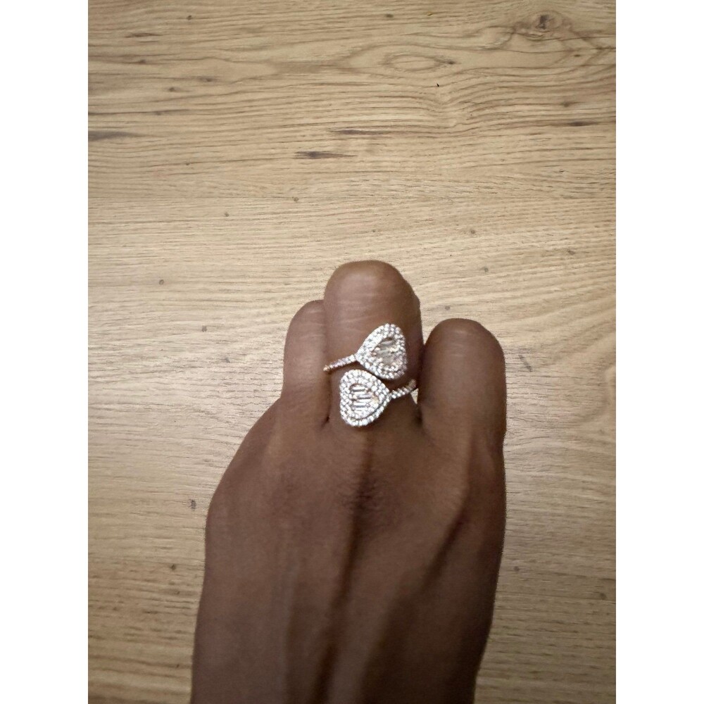 Iced Out Baguette CZ Double Heart Bypass Ring
